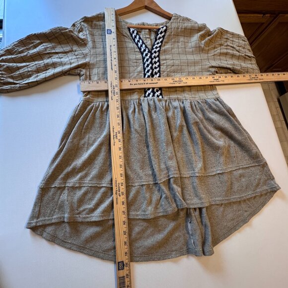 Oddy Tunic Top Womens Small Brown Textured Neutral Relaxed Fit Boho Peasant - Picture 5 of 10